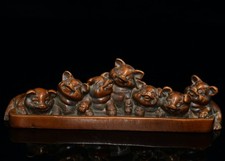 Statue in legno scultura maiale statuina sette portapenne intaglio decorazione scrivania