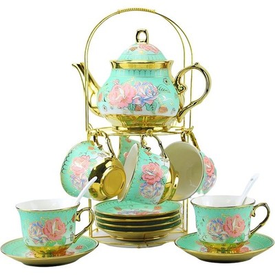 Exquisite Large Tea Set W/ Teapot 6 Cups Saucers Spoons Home Garden Decor 