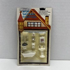 Vintage Mini Dollhouse Furniture - 8pc Bathroom Set - 1:48 Scale - NOS
