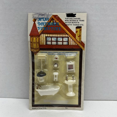 #ad Vintage Mini Dollhouse Furniture 8pc Bathroom Set 1:48 Scale NOS $19.95