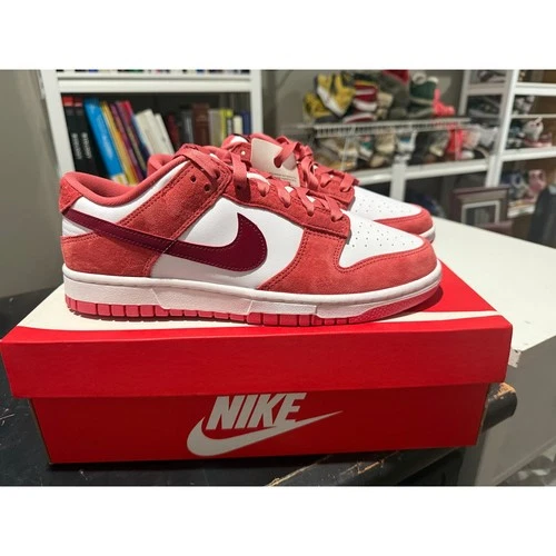 Nike Air Dunk Low Valentines Day White Red Suede FQ7056-100 Women 10