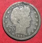 1894S US Barber SILVER Quarter "San Francisco" Mint! Good Details! Old US Coin!