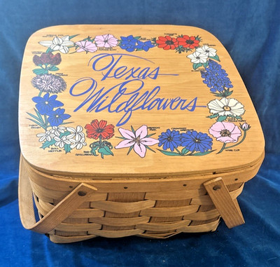 Basketville Handwoven Hand-painted Texas Wildflowers Picnic Basket