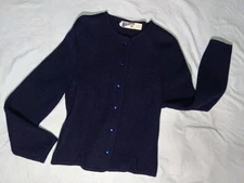 The Eagles Eye Cardigan Sweater Boiled Wool Button Petal Hem Vintage Women's 14