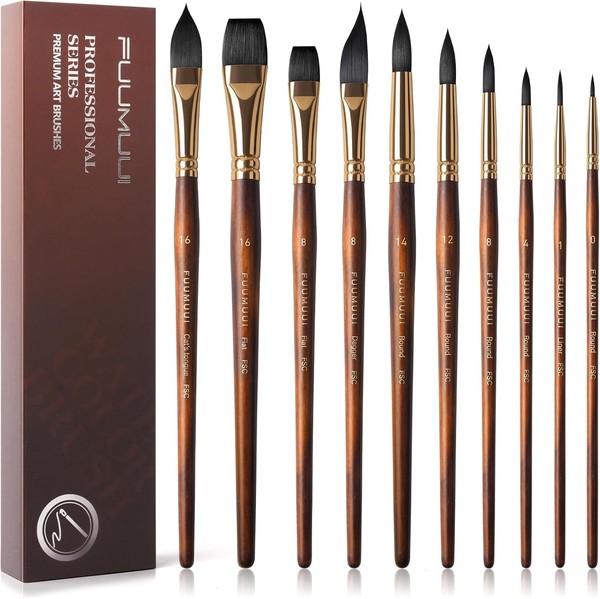 Aquarellpinsel Set 10Er Synthetisches EichhöRnchenhaar Filbert Rund Flach-image