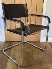 Bauhaus Style Cantilever Chair Black Leather Chrome Frame Modernist
