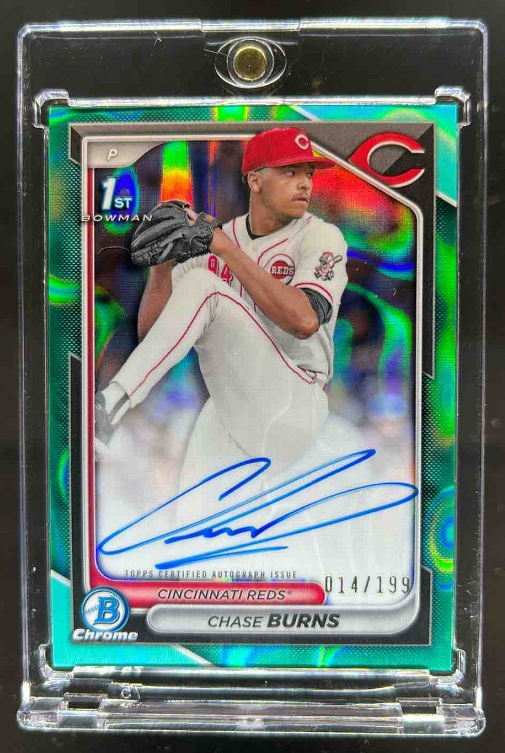 2024 Bowman Draft Chase Burns Chrome Auto Aqua Lava Refractor 1st #14/199