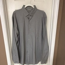 Kenneth Cole Reaction Slim Fit Gray Geometric Dress Shirt 17 34/35 Long Sleeve