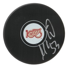MORITZ MO SEIDER DETROIT RED WINGS 100 YEAR SIGNED AUTOGRAPHED LOGO PUCK W/ COA