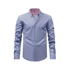 Mens Dress Plaid Shirts Print Formal Business Long Sleeves Elastic Casual Shirts