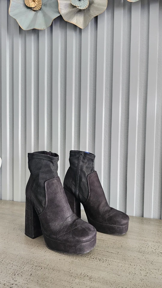 Free People Boots Womens 38 US 7.5 Smyth Suede Platform Square Toe Shoes Bootie - Image 4 of 4