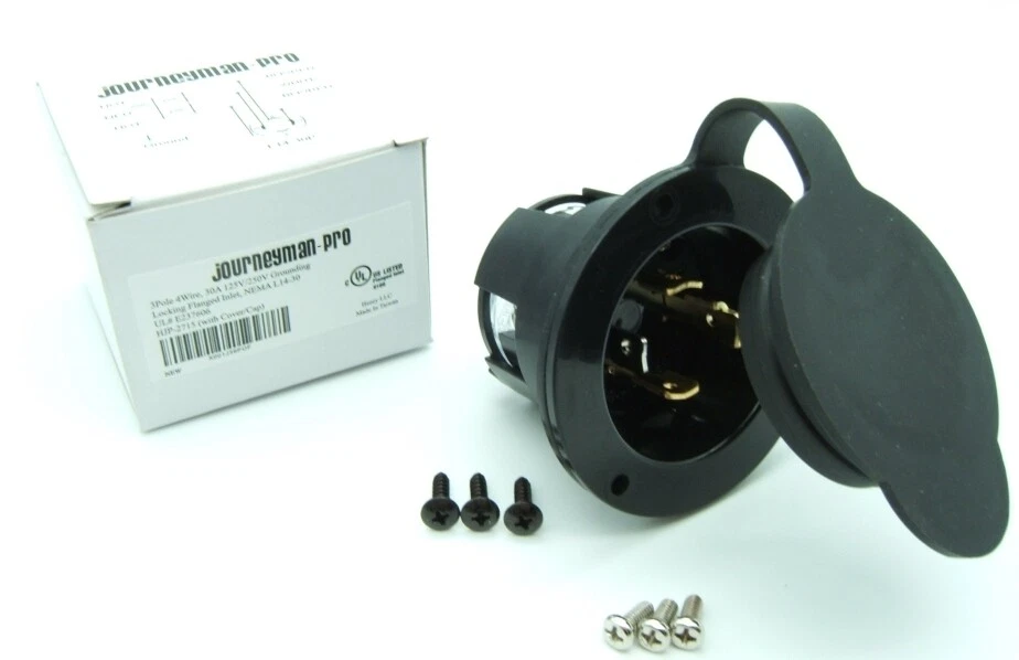 Entrada de entrada de energia flangeada com trava macho NEMA L14-30P de 30 ampères com tampa listada cUL - Imagem 4 de 4