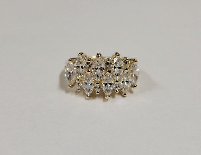 14k Yellow Gold Marquise & Round "DQ" Cubic Zirconia Ladies Ring Size 6 ...