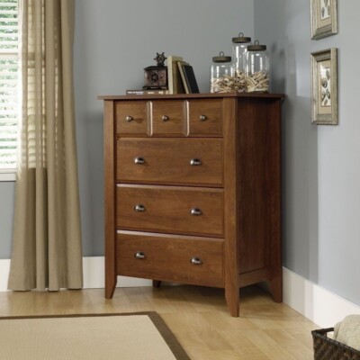 4 Drawer Oak Finish Wooden Chest of Drawers Fine Cabinet Storage Modern Dresser
