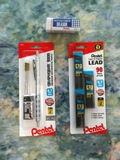 Pentel GraphGear 1000 Mechanical Pencil 0.7mm Chrome & Blue Eraser Bundle NEW