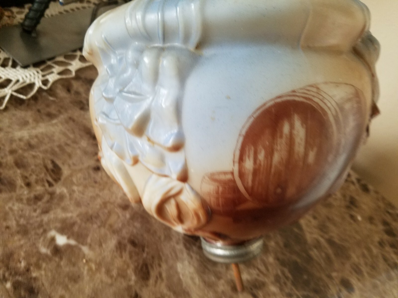 Rare Antique Parlor oil lamp ball shade Only Molded Friar Monk Keg Blue Brown eBay