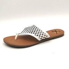 NY C Womens Flat Heel Thong Sandal Cushioned White Lattice Front Sz 10