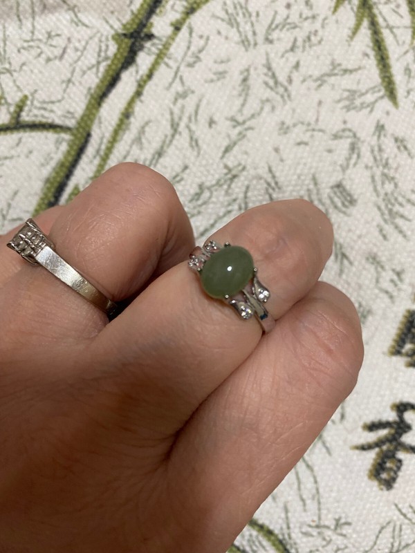 FLEXIBLE NEW HIGHEND*RARE*GORGEOUS HETIAN GREEN JADE稀有天然和田玉碧玉银镀金 RING GOLDS925
