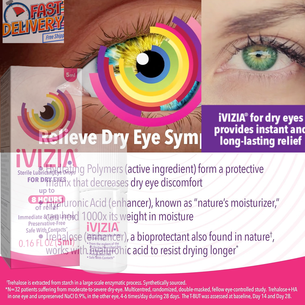 iVIZIA Sterile Lubricant Eye Drops for Dry Eyes RELIEF, MOISTURIZE&LUBRICATE