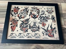 Sailor Jerry Vintage Tattoo Flash Art Print Navy FRAMED Ready to Hang