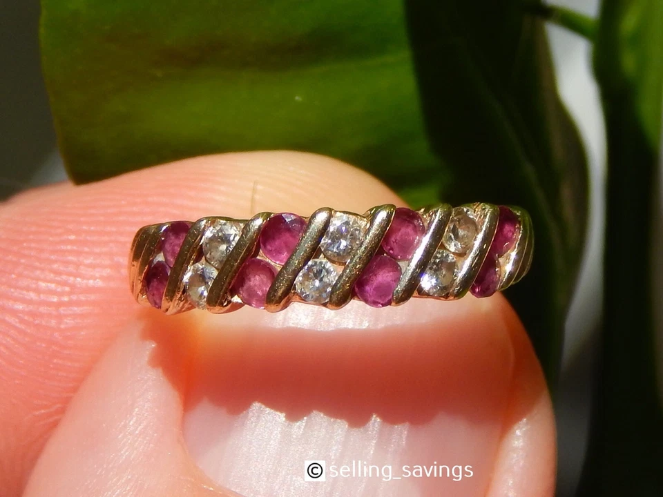 ANILLO BANDA APILABLE ORO AMARILLO MACIZO 14K RUBÍ EFFY Y DIAMANTE 5 MM TAMAÑO 4,75 Foto 4 de 4