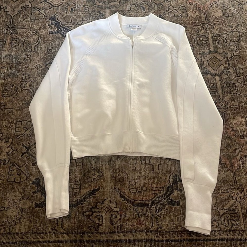 Athleta Advantage Sweater Size S Small Bright White 532545 Zipper