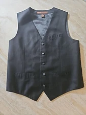 Men's Perry Ellis Formal Black Adjustable Back 5 Button Suit Vest Size Medium