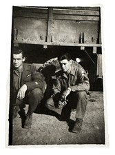 WW2 Era Photo U.S. Officer With GI Kneeling By Military Vehicle