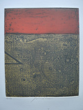 Pravoslav Sovak 1926-2022 Landschaft mit rotem Himmel - Farbaquatinta