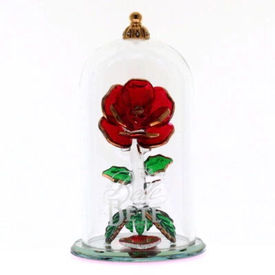 ARRIBAS BROTHERS Adorno de rosa cúpula de vidrio de la Bella y la Bestia, colección de vidrio Arribas, H9,5 cm