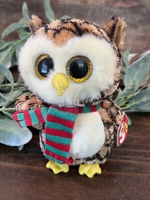 Ty Beanie Boos Wise the Owl Big Gold Sparkle Eyes BNWT
