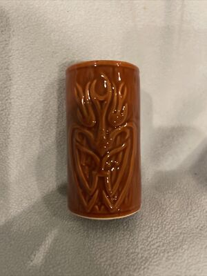 KC Co FIRE Tiki Smiling BROWN Glaze Ceramic Shot Glass - Hawaii Polynesia