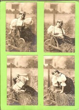 D607. FOUR 1908 GERMAN IMPERIAL PERIOD POSTCARDS - YOUNG WOMAN WHEELBARROW