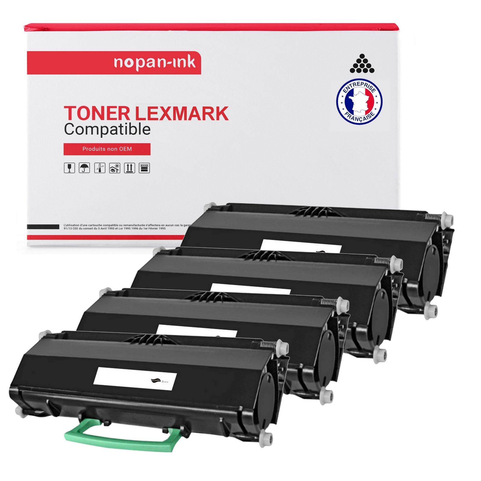 Toner Lexmark E460X11E noir haute capacité Nopan-Ink lot de 4 pour des textes d'une netteté laser