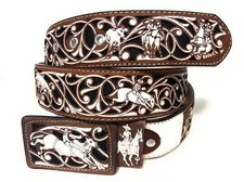 MEN'S WESTERN LEATHER BELT. COWBOY RODEO BELT. CINTO VAQUERO SUERTES CHARRAS