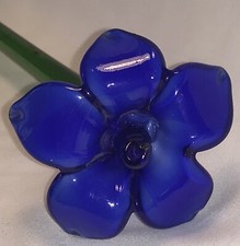 Crystal Clear Art Glass Iris Blue Lily Flower Cobalt Blue Long Stem Hand Blown