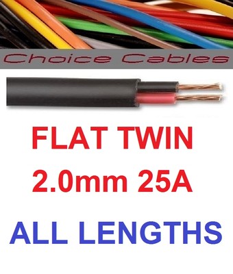 2mm Flach Twin KFZ Kabel 2,0mm 25A Amp 12V 24V Auto Boot Dünnwand Twincore