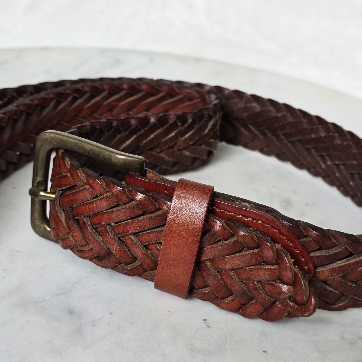 Osprey London Leather Plaited Belt Medium Tan Brown Unisex 