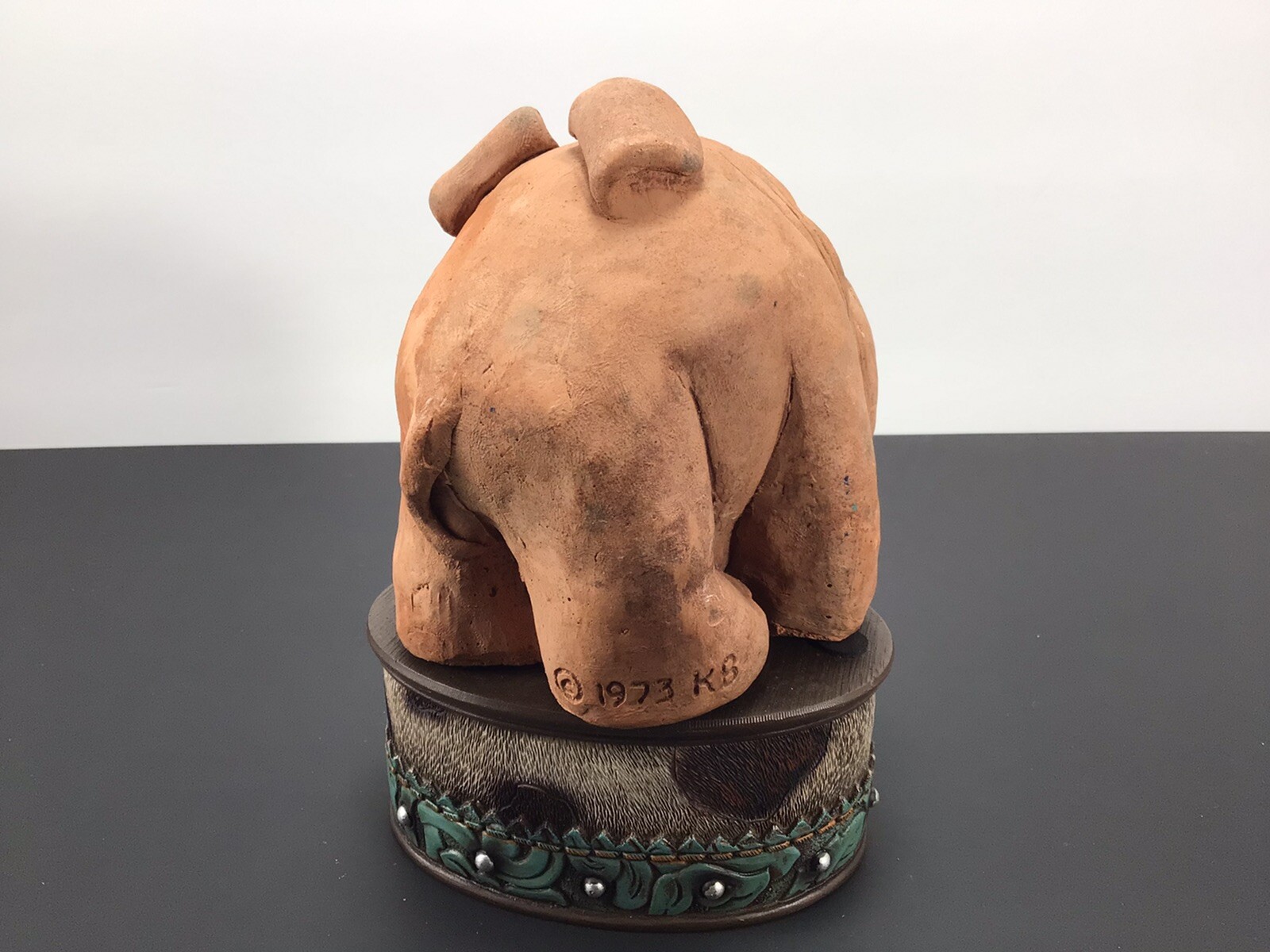 Vintage Terra Cotta Bulldog Sculpture Figurine 1973 Kersten Bros