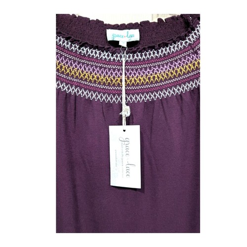 NWT Grace & Lace Maroon Embroidered multi Color Boho Long Sleeve Blouse - Picture 2 of 6