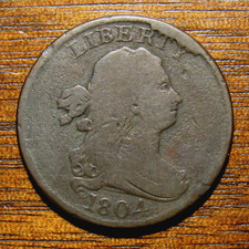 1804 DRAPED BUST HALF CENT, VG/F  ~  CROSSLET 4, STEMS,  NICE ORIGINAL EXAMPLE