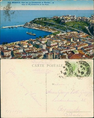 Postcard Monaco Panorama-Ansicht Vue sur la Condamine et Rocher 1925