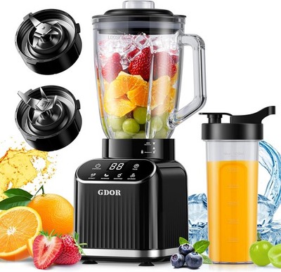 1200W Pro Blender with 5 Smart Programs 52 Oz Glass Jar & 24 Oz To-Go Cup Combo