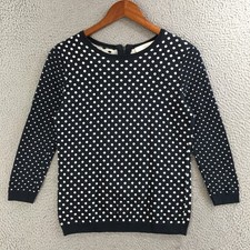 Ann Taylor Loft Sweater Womens SP Long Sleeve Crew Neck Casual Polka Dots Blue