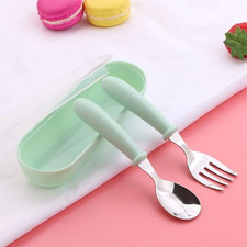 3Pcs Children Spoon Forks Box Kids Stainless Steel Kids Cutlery Portable Baby Fe