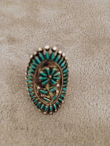 Vintage V. S. Johnson Zuni Native American Petit Point Silver & Turquoise Ring 8