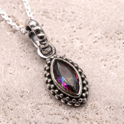 Sterling Silber 925 Marquise Mystic Topas Anhänger Halskette Damen Schmuck