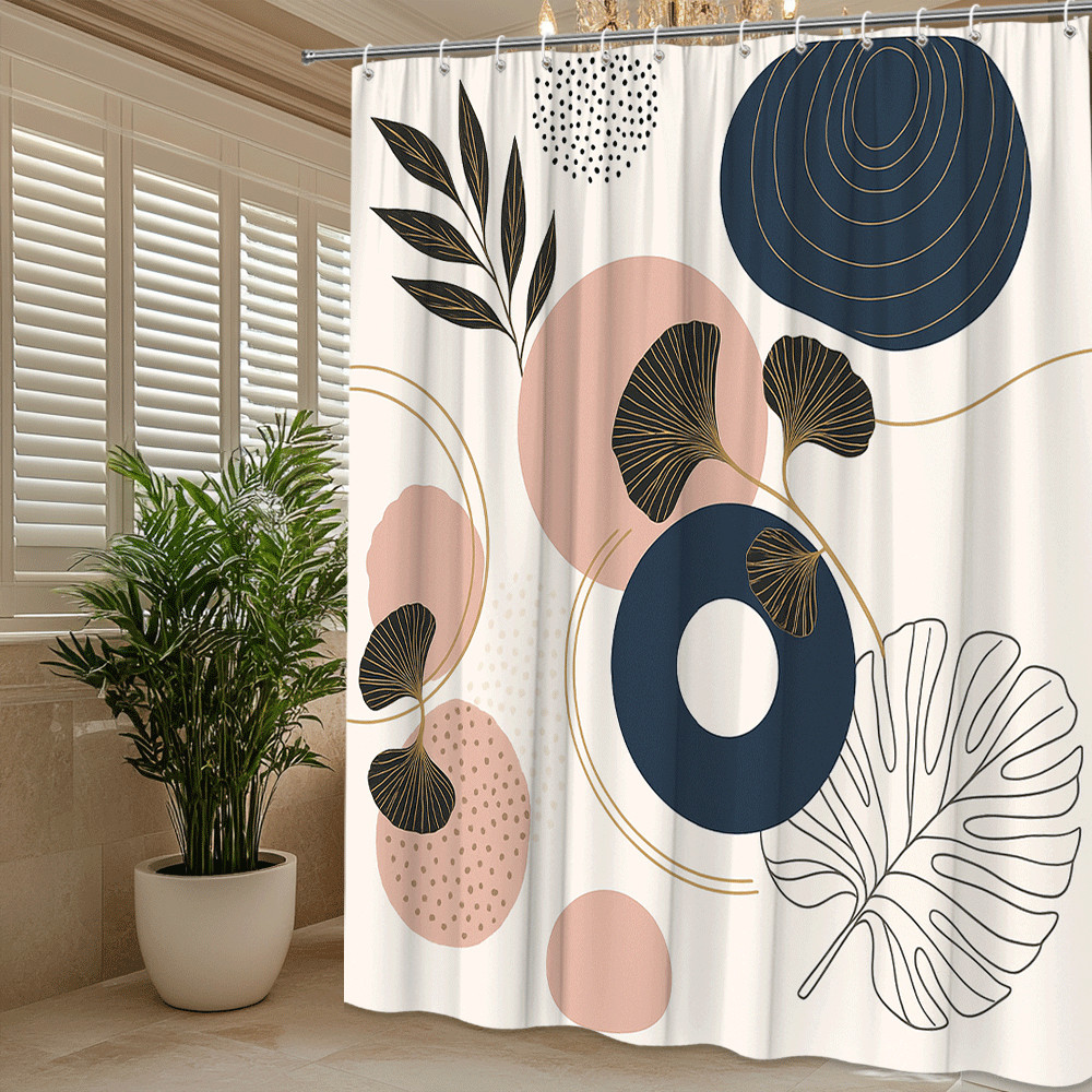 как выглядит Modern Boho Shower Curtain with Floral Design in Blue and Pink фото