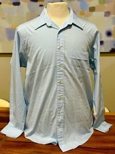 YSL Yves Saint Laurent VTG Mens Shirt 16 34-35 Button Up Dress Long-Sleeved Blue