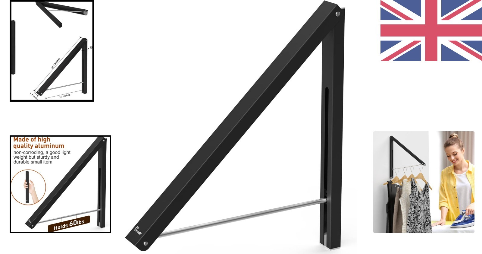 Retractable Wall-Mounted Clothes Rack - Durable Space-Saving Solution in Black